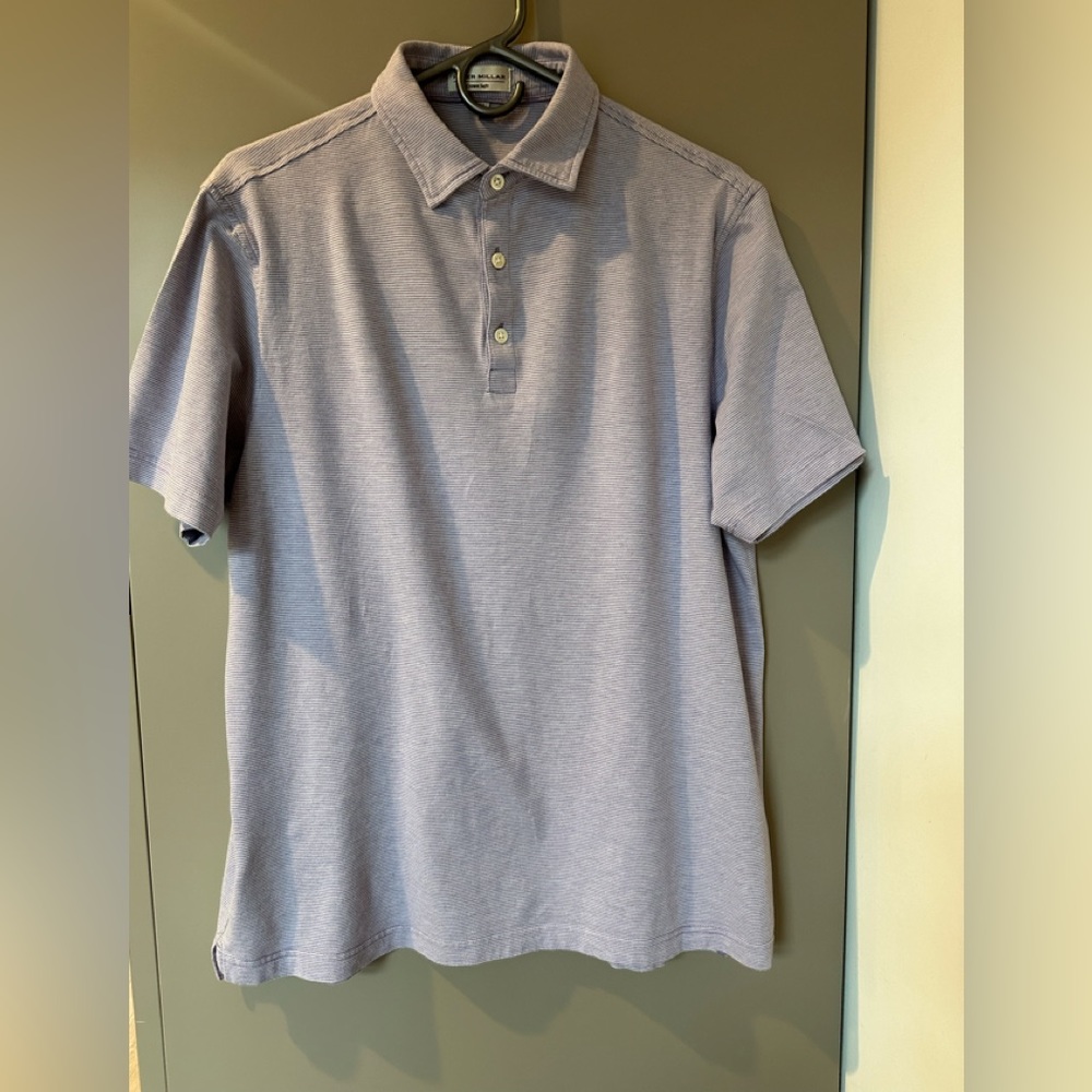 Peter Millar men’s golf polo short sleeve, lavender/white, stripe, size medium